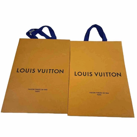 Two LOUIS VUITTON PAPER GIFT SHOPPING BAGS 2 Louis Bag  14" x 10" x 4.5" Read - Picture 1 of 11